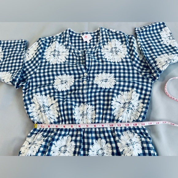 Nimo with‎ Love embroidered dress size M Plaid Blue White Flowers - Picture 6 of 11